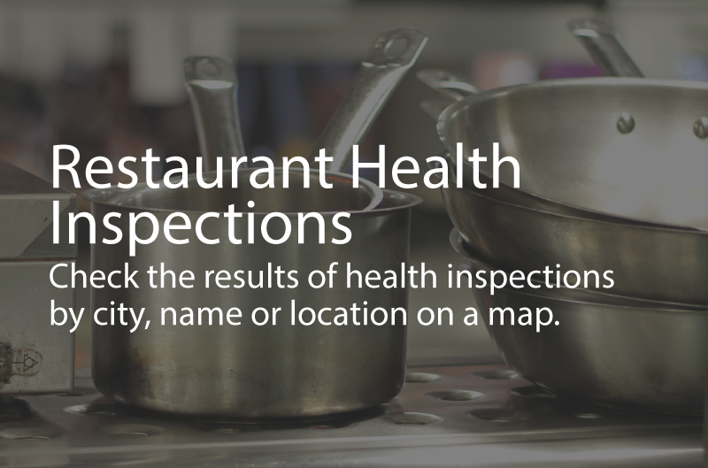 Photo shows clean pots and pans. Caption: Restaurant Health Inspection. Check the results of health inspections by city, name or location on a map.